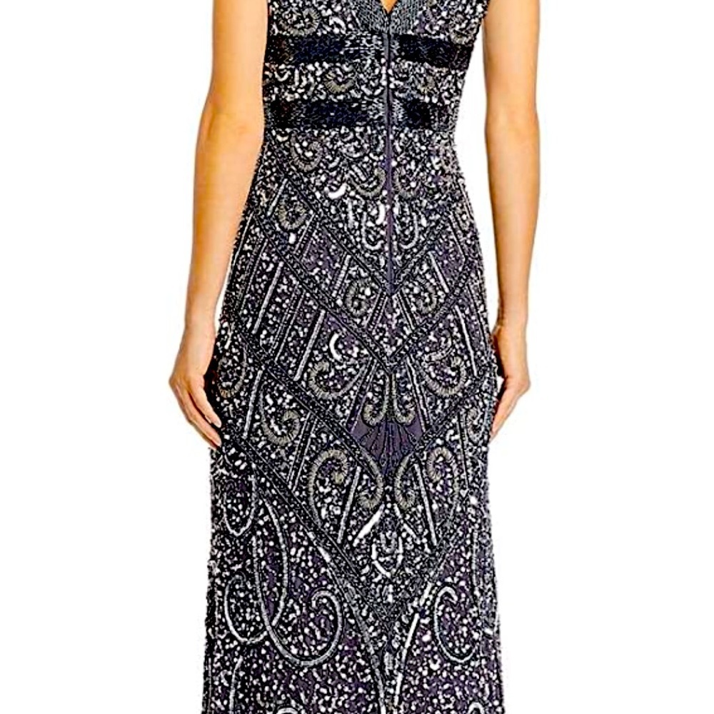 Women’s Formal Dress Sz 10 Silver Gray AIDAN BY AIDAN MATTOX Heavily Beaded Gown - Picture 5 of 14